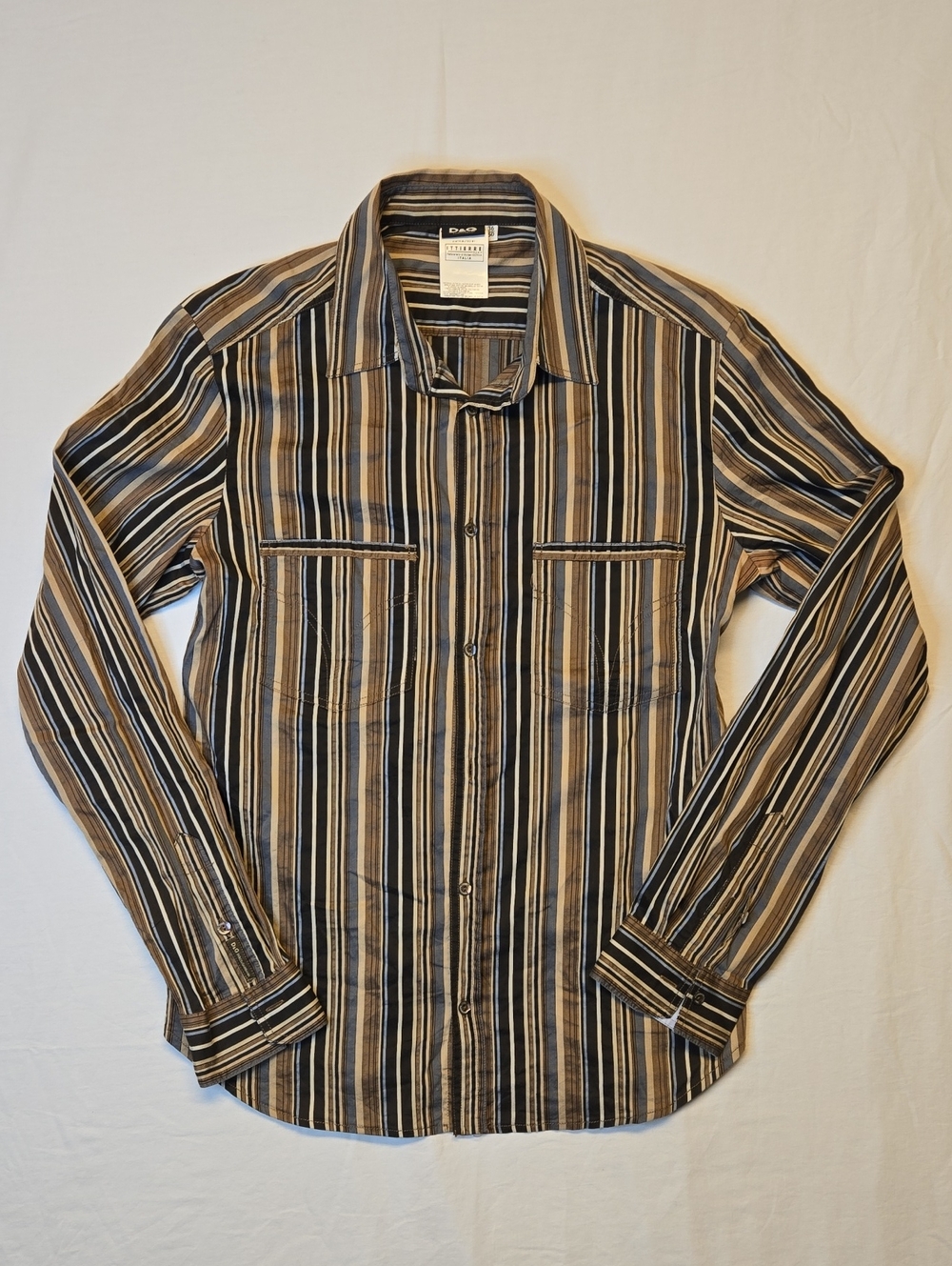 Dolce & Gabbana Tan, Brown And Grey Long Sleeve Stripe Button Down Casual Shirt